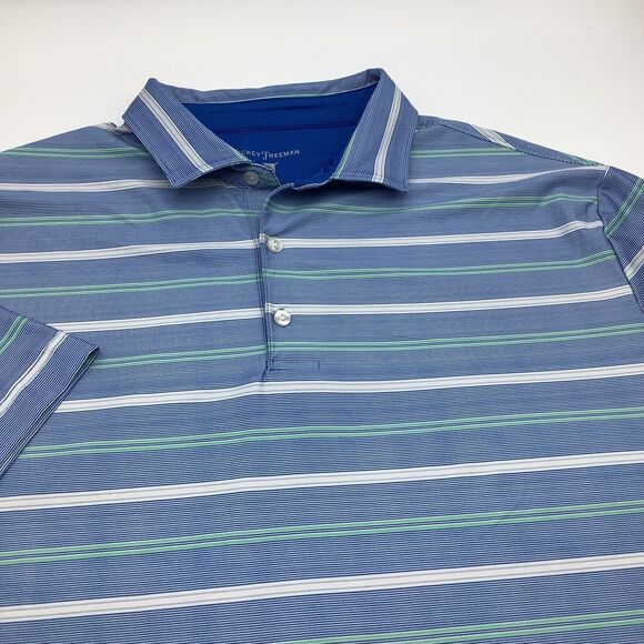 Hickey Freeman Mens Short‎ Sleeve Golf Polo Blue Striped Size Large - Picture 1 of 7